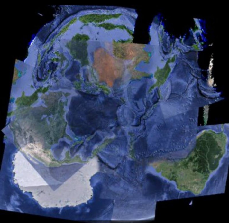 There is a distorted map of Earth showing various continents surrounded by ocean. The central part depicts North America with recognizable geographic features such as the Great Lakes, while to the east, a part of Africa and part of South America is visible.