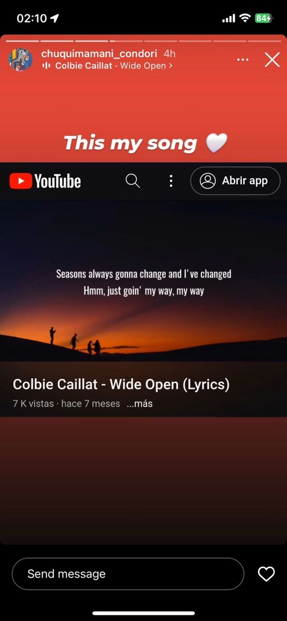 There is a post from a music sharing platform showcasing a song called 'Wide Open' by Colbie Caillat and also includes a partial view of the video thumbnail.