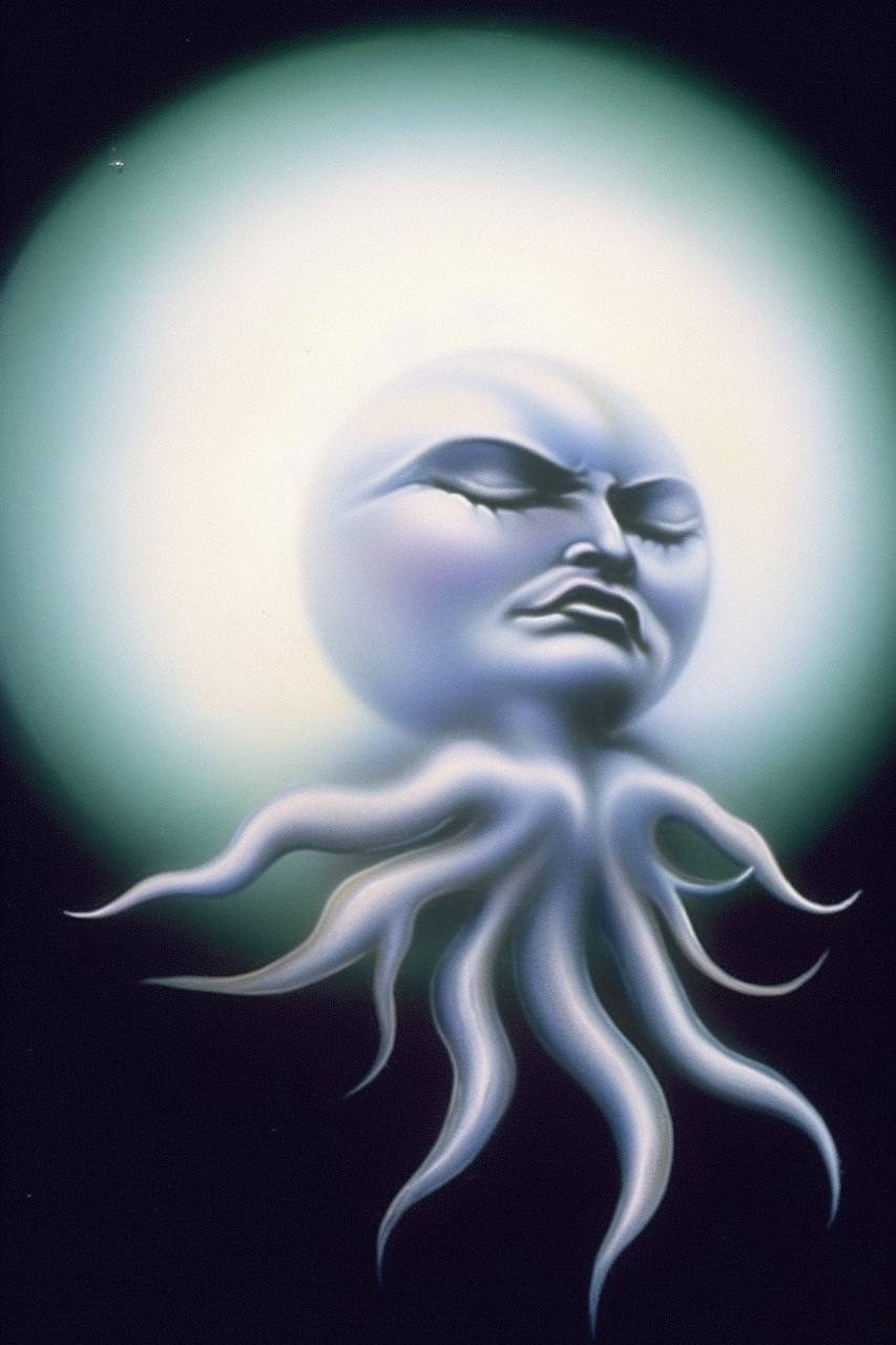 The image showcases an imaginative character, reminiscent of a humanoid figure morphing or blending with qualities of marine life, such as a jellyfish or octopus.