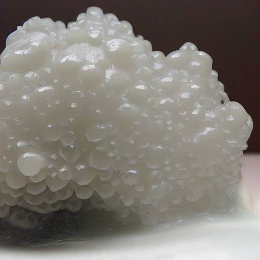 A heap of small, shiny, pearl-like items appears like a mound of individual translucent spheres clumped together. They could be tapioca pearls, sago, or something similar cooking ingredients that are used in various puddings and sweet dishes worldwide.